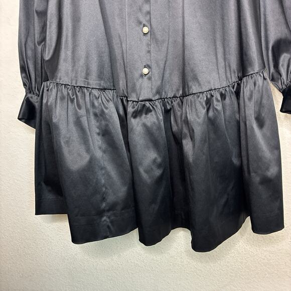 Samsoe Samsoe Black Satin Balloon Sleeve Pocketed Swing Dress XS - Picture 7 of 12